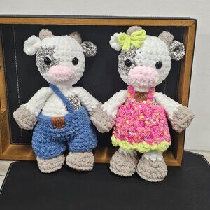Handmade Crochet Cow Plushie – 8” Amigurumi (Girl or Boy Version)